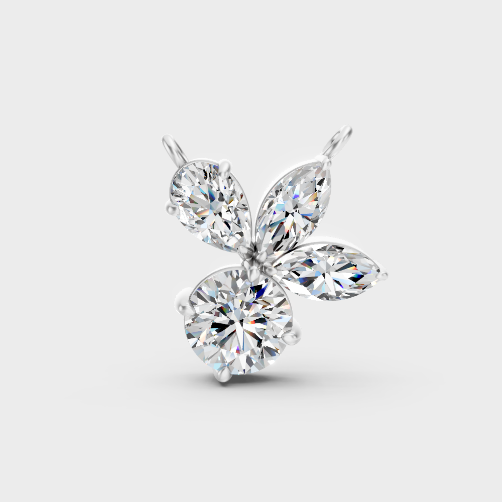 Sleek 18K White Gold Cluster Pendant Featuring Pear Marquise And Round Lab Diamonds
